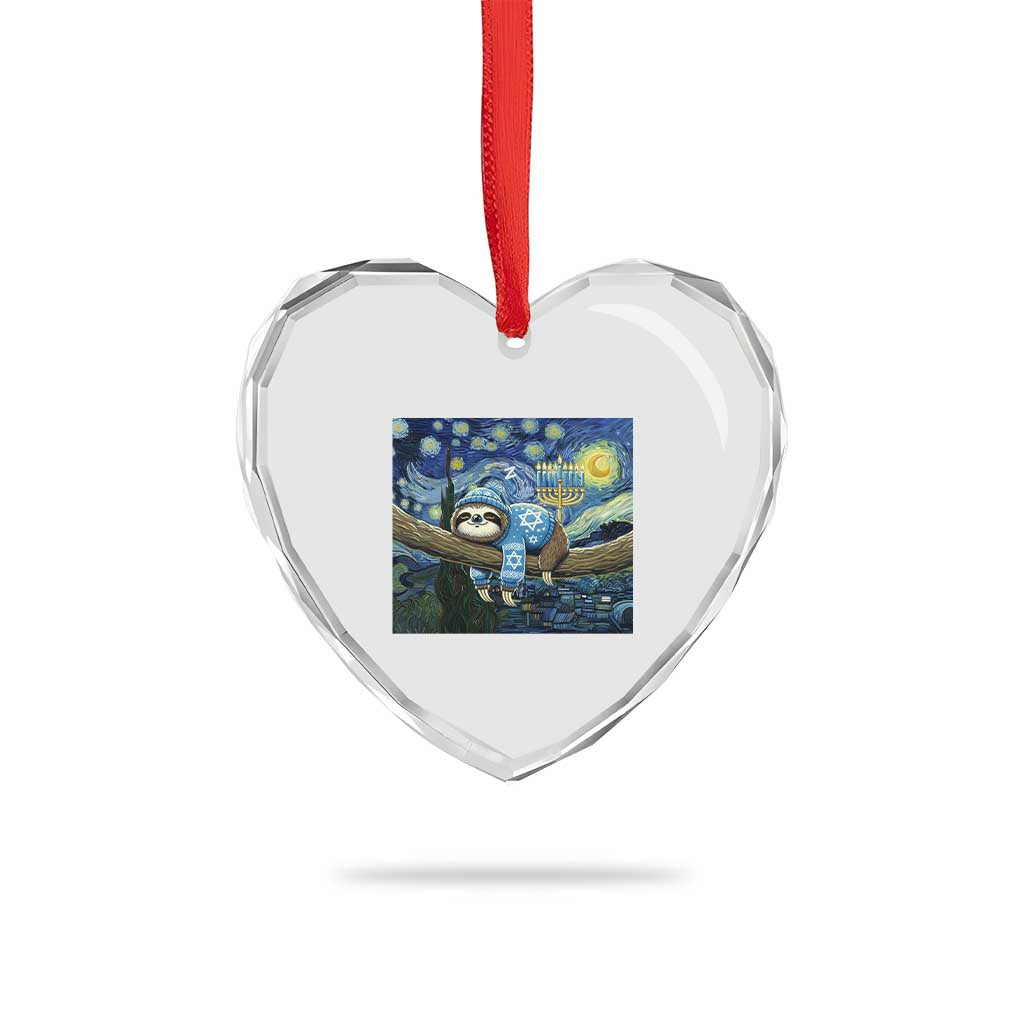 Funny Hanukkah Sloth Heart Crystal Glass Ornament Van Gogh Starry Night Jewish Gift TS12 Print Your Wear