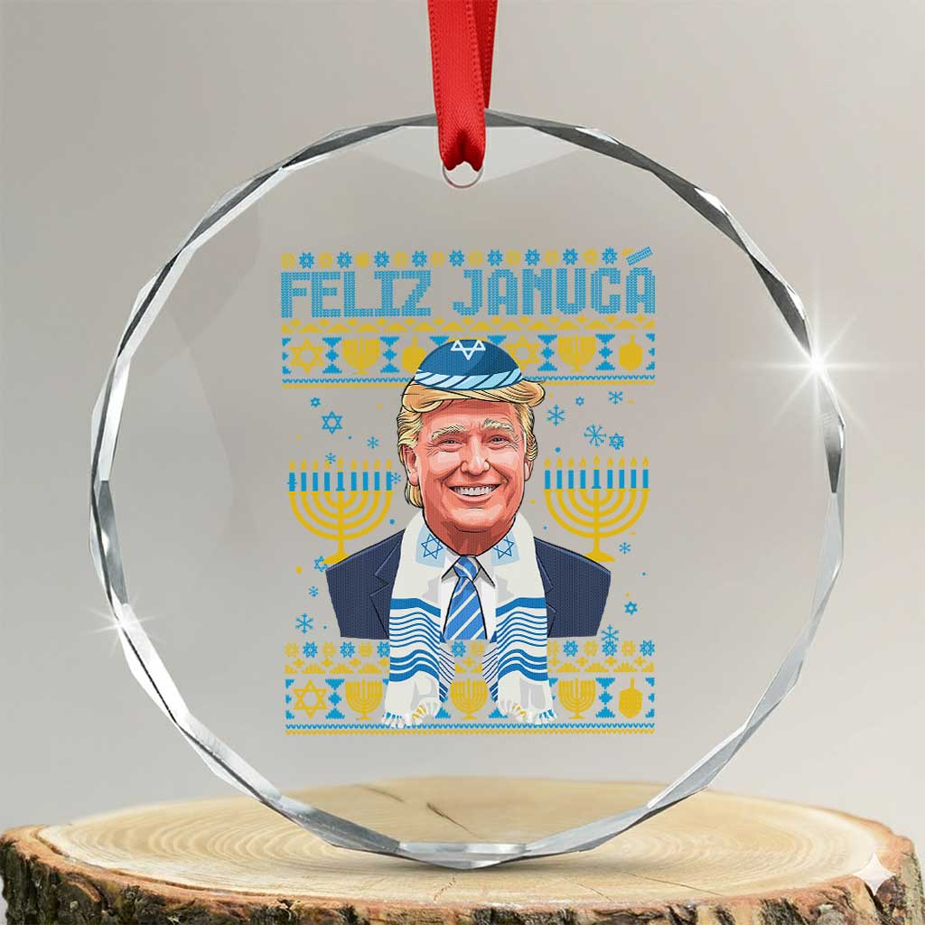 Funny Hanukkah Trump Crystal Glass Ornament Feliz Januca Jewish Sephardic Ladino TS09