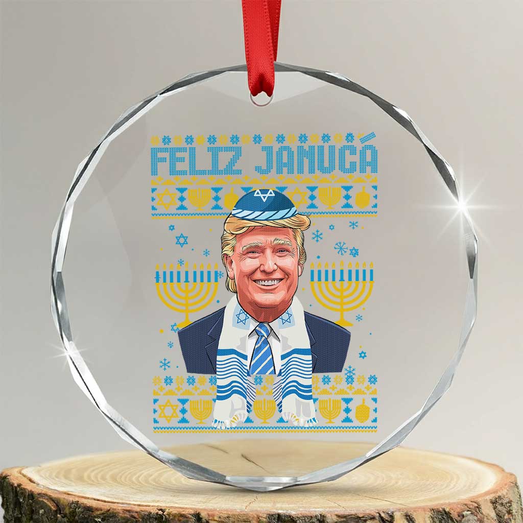 Funny Hanukkah Trump Crystal Glass Ornament Feliz Januca Jewish Sephardic Ladino TS09 Transparent Glass 3'' Circle Print Your Wear