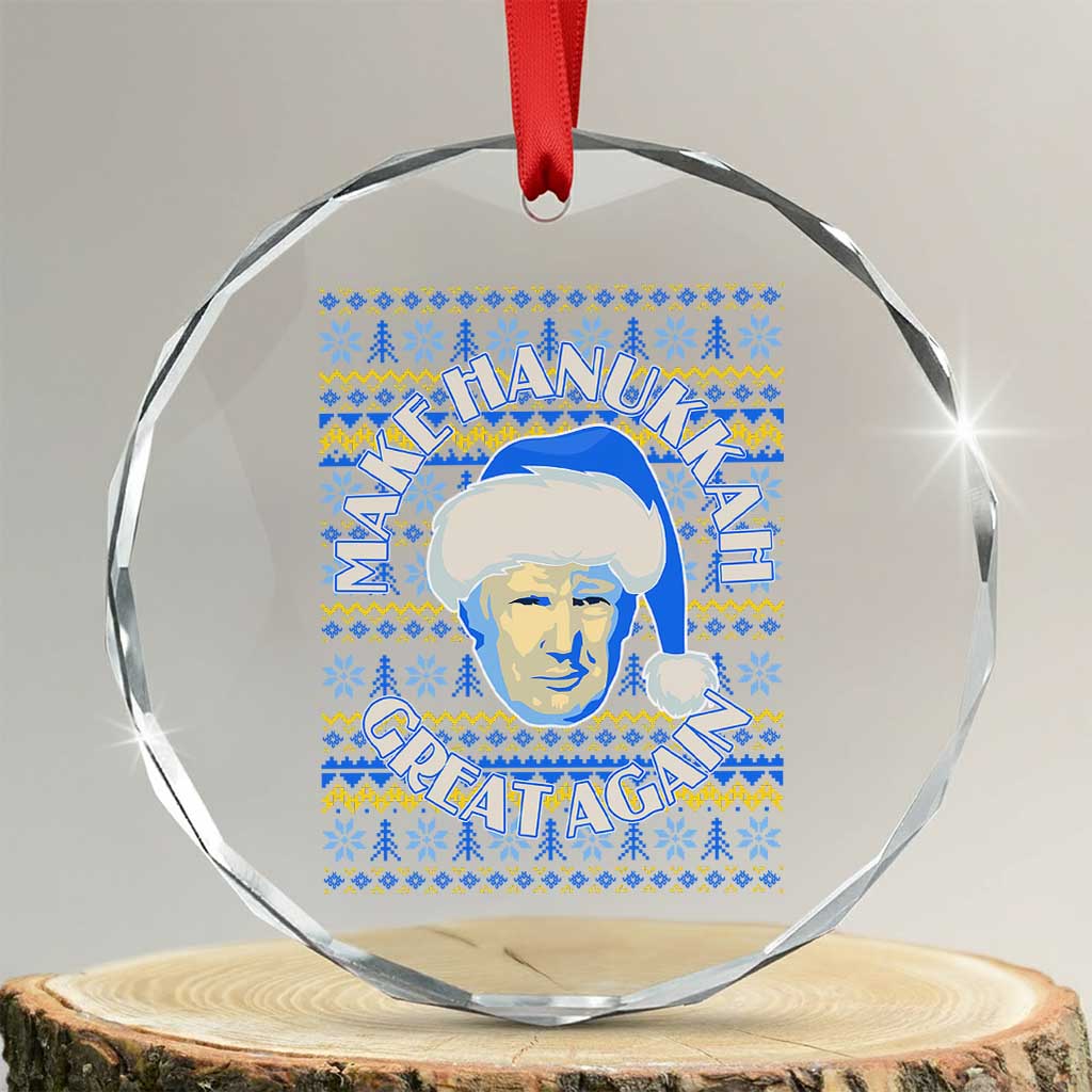 Funny Hanukkah Trump Crystal Glass Ornament Make Hanukkah Great Again Retro Vintage Santa Donald TS02 Transparent Glass 3'' Circle Print Your Wear