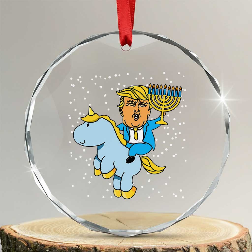 Funny Hanukkah Trump Crystal Glass Ornament Riding Unicorn Menorah Jewish Chanukah Gift TS02 Transparent Glass 3'' Circle Print Your Wear
