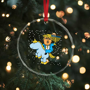 Funny Hanukkah Trump Crystal Glass Ornament Riding Unicorn Menorah Jewish Chanukah Gift TS02 Print Your Wear