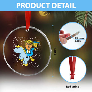 Funny Hanukkah Trump Crystal Glass Ornament Riding Unicorn Menorah Jewish Chanukah Gift TS02 Print Your Wear