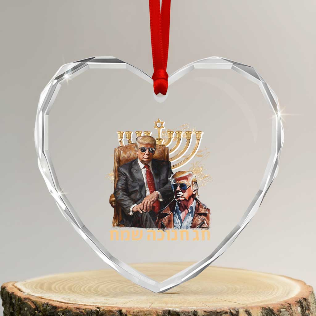 Funny Hanukkah Trump Heart Crystal Glass Ornament Feliz Januca Ladino Jewish Sephardic TS09 Transparent Glass 3'' Heart Print Your Wear