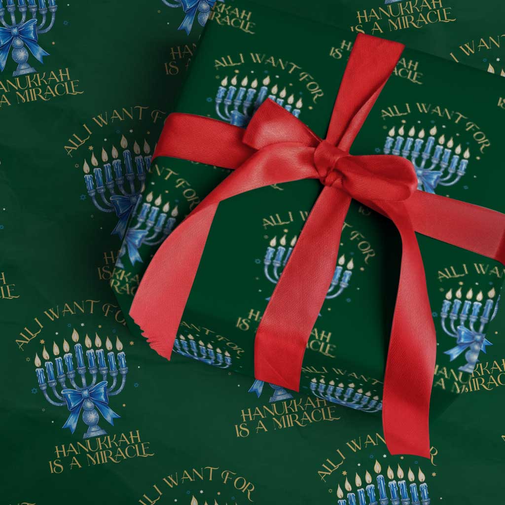 Funny Hanukkah Wrapping Paper Roll All I Want For Chanukkah Is A Miracle TS14 Green Print Your Wear