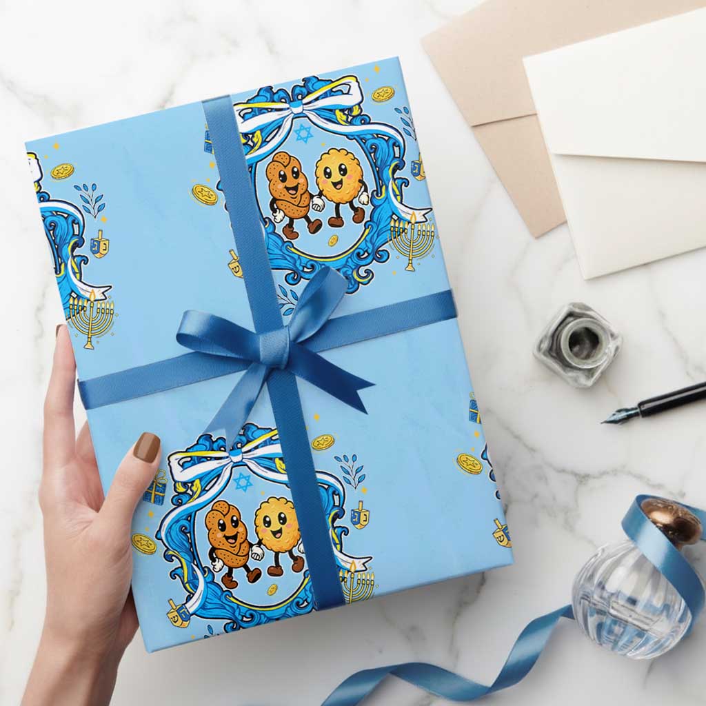 Funny Hanukkah Wrapping Paper Roll Challah And Latke Cute Food Lover Gift TS12 Light Blue Print Your Wear