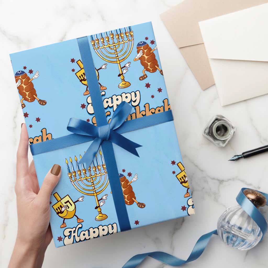 Funny Hanukkah Wrapping Paper Roll Dab Dreidel Menorah Challah Gift TS12 Light Blue Print Your Wear