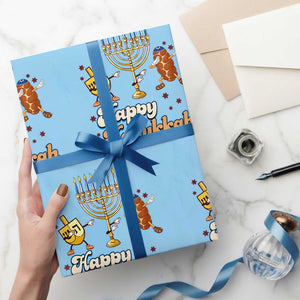 Funny Hanukkah Wrapping Paper Roll Dab Dreidel Menorah Challah Gift TS12 Light Blue Print Your Wear