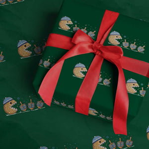 Funny Hanukkah Wrapping Paper Roll Donut Chasing Flames Jewish TS14 Green Print Your Wear