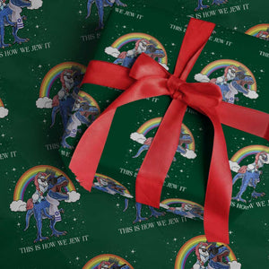 Funny Hanukkah Wrapping Paper Roll Jewnicorn This Is How We Jew It TS10 Green Print Your Wear