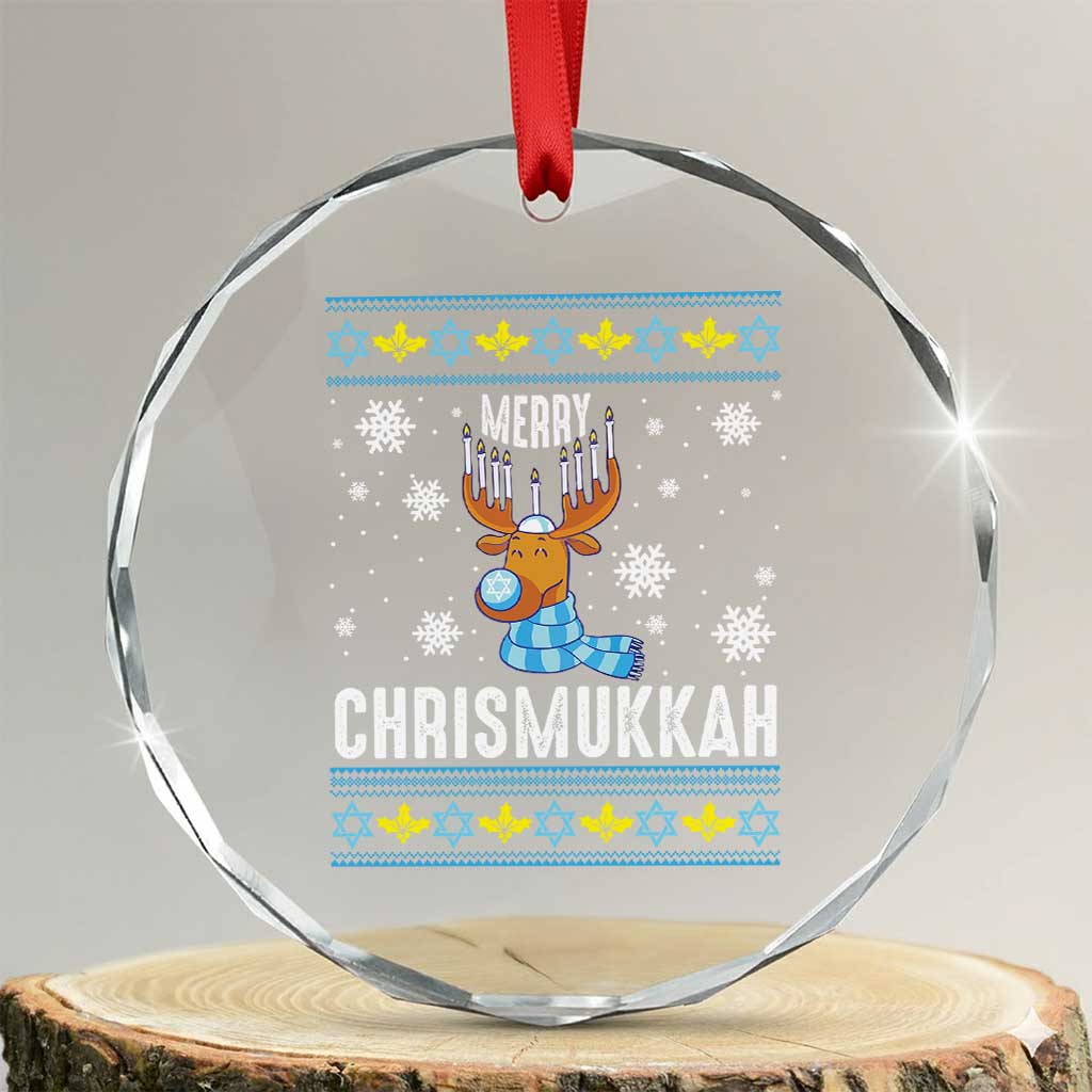 Funny Hanukkah Xmas Crystal Glass Ornament Merry Chrismukkah Reindeer David Stars Menorah TS11 Transparent Glass 3'' Circle Print Your Wear