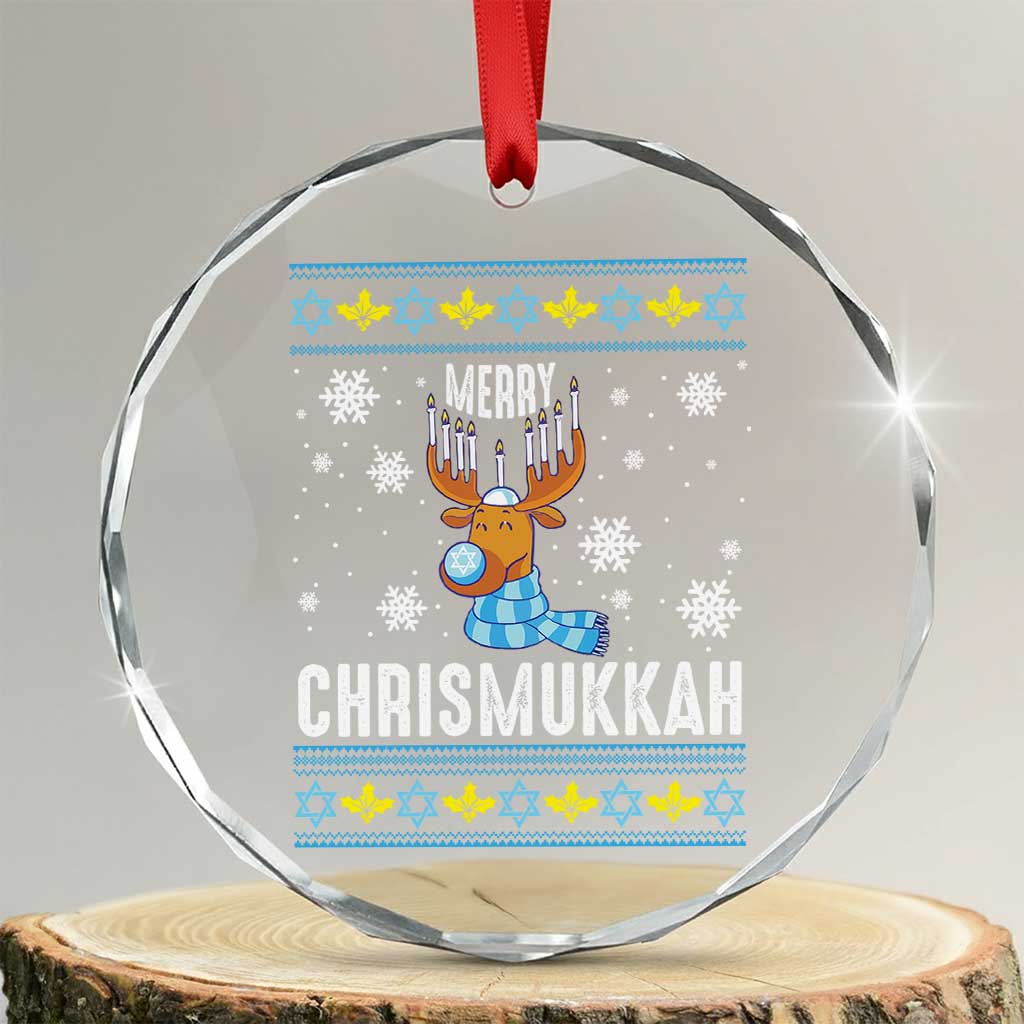 Funny Hanukkah Xmas Crystal Glass Ornament Merry Chrismukkah Reindeer David Stars Menorah TS11 Transparent Glass 3'' Circle Print Your Wear