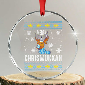 Funny Hanukkah Xmas Crystal Glass Ornament Merry Chrismukkah Reindeer David Stars Menorah TS11 Transparent Glass 3'' Circle Print Your Wear
