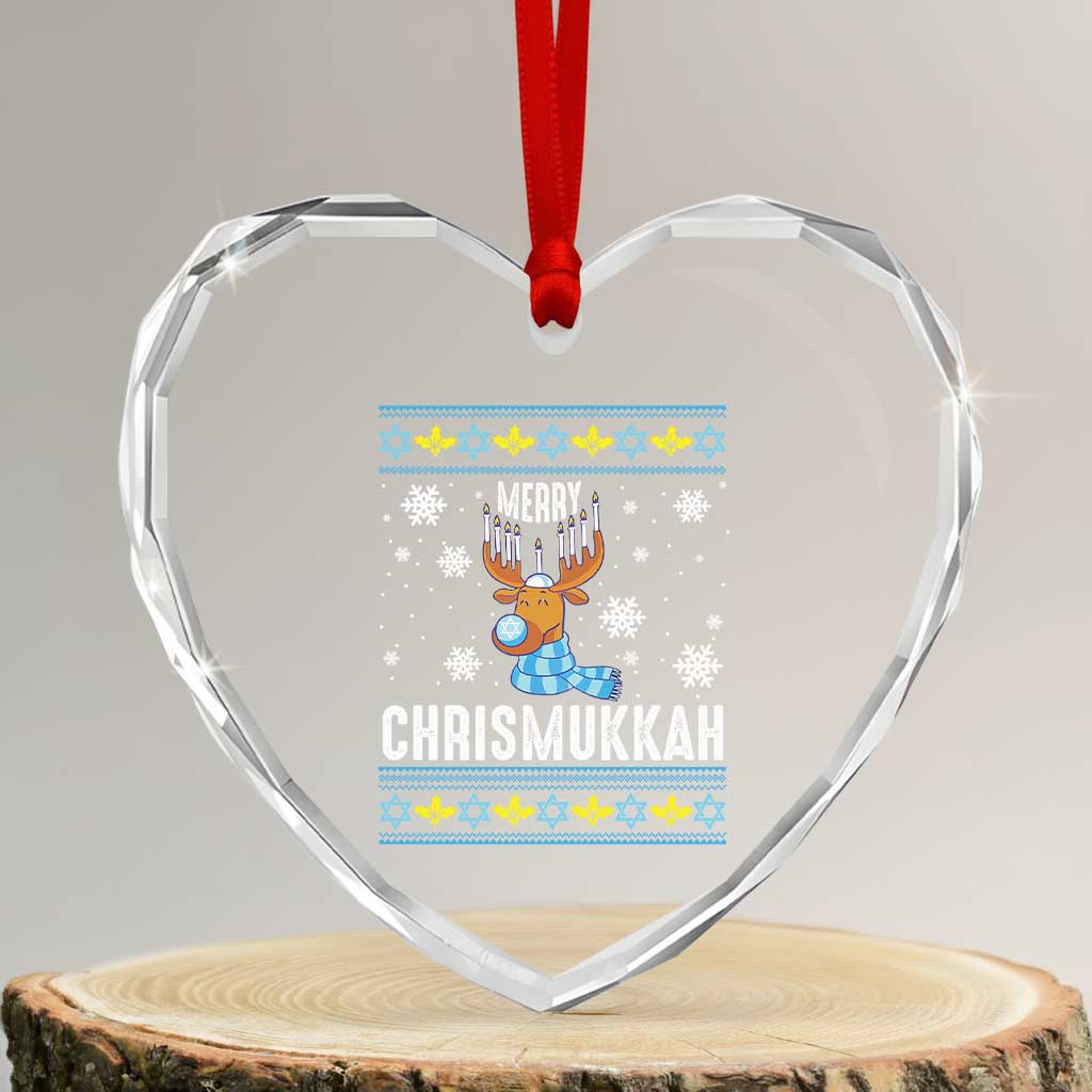 Funny Hanukkah Xmas Heart Crystal Glass Ornament Merry Chrismukkah Reindeer David Stars Menorah TS11 Transparent Glass 3'' Heart Print Your Wear