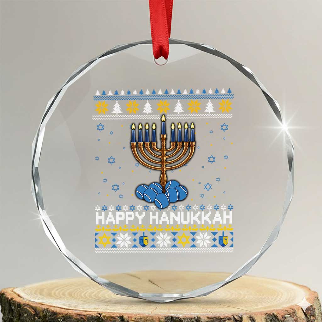 Funny Happy Hanukkah Ugly Sweater Tennis Lover Gift Crystal Glass Ornament TS12 Transparent Glass 3'' Circle Print Your Wear
