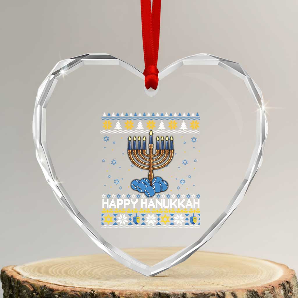 Funny Happy Hanukkah Ugly Sweater Tennis Lover Gift Heart Crystal Glass Ornament TS12 Transparent Glass 3'' Heart Print Your Wear