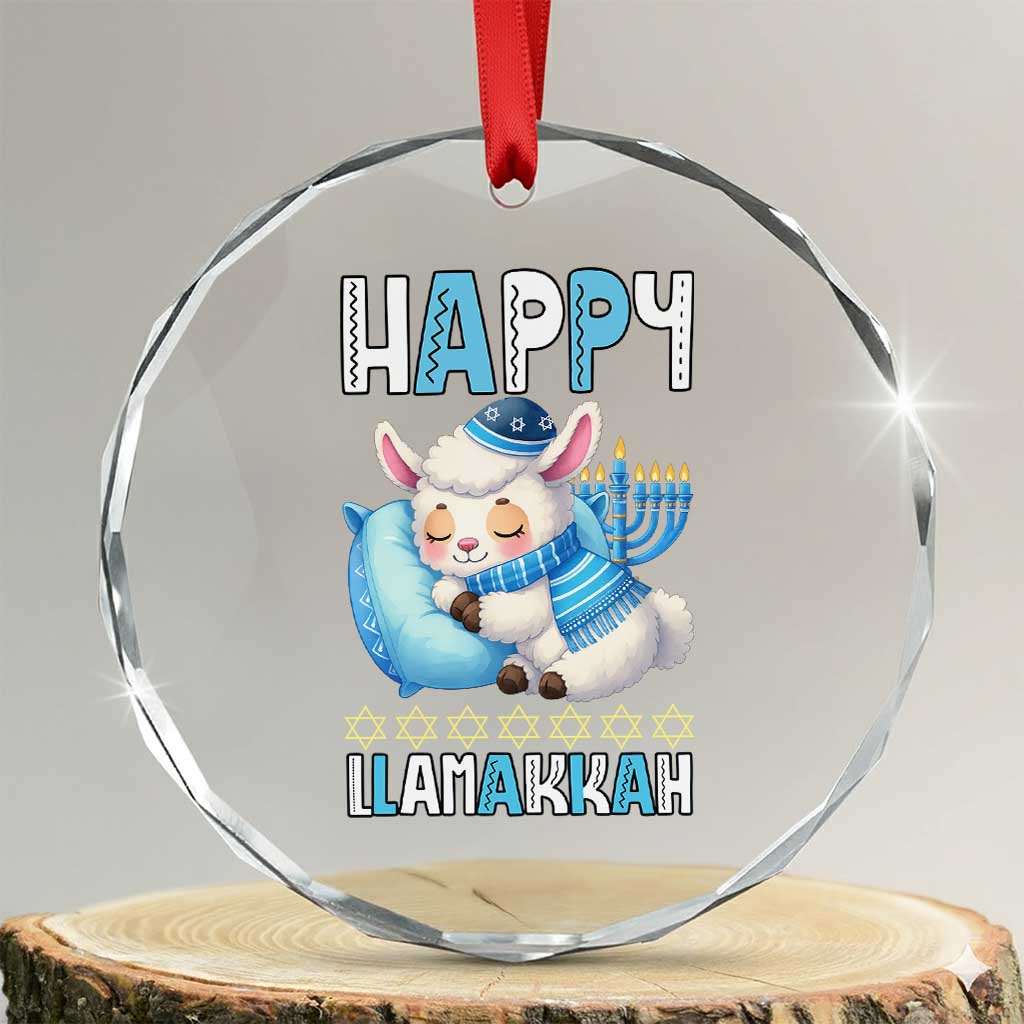 Funny Happy Llamakkah Crystal Glass Ornament Cute Llama Jewish Holiday Gift TS12 Transparent Glass 3'' Circle Print Your Wear