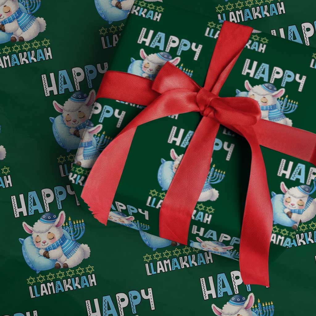 Funny Happy Llamakkah Wrapping Paper Roll Cute Llama Jewish Holiday Gift TS12 Green Print Your Wear