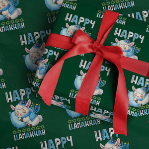 Funny Happy Llamakkah Wrapping Paper Roll Cute Llama Jewish Holiday Gift TS12 Green Print Your Wear