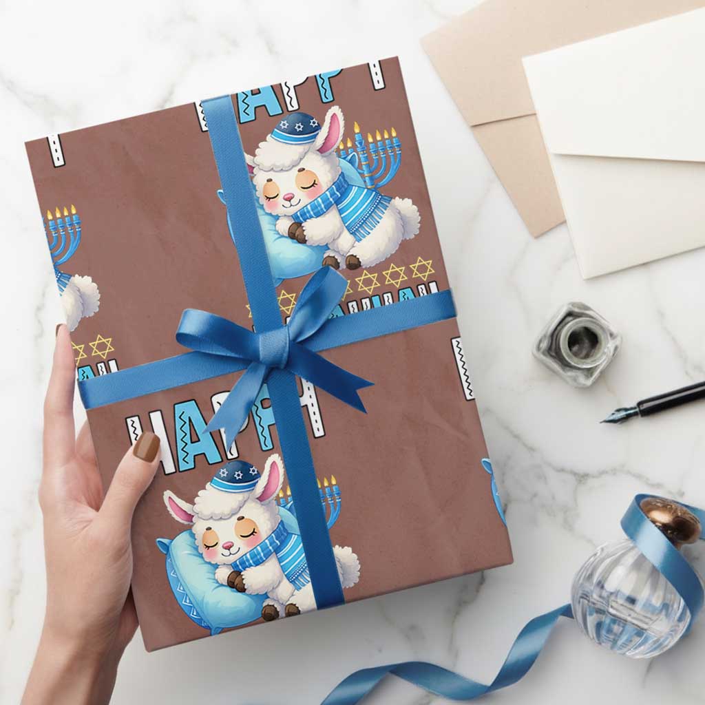 Funny Happy Llamakkah Wrapping Paper Roll Cute Llama Jewish Holiday Gift TS12 Mocha Print Your Wear