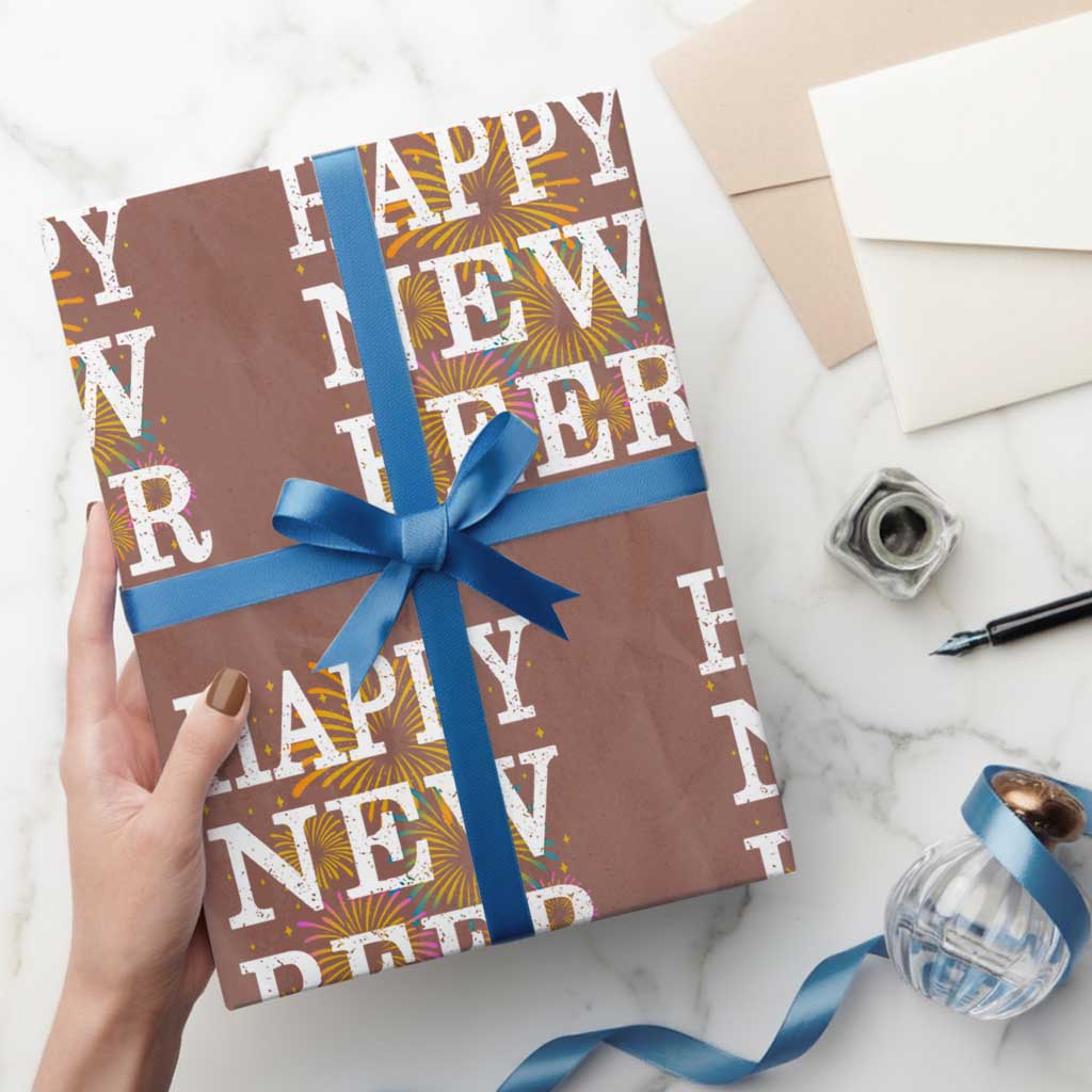 Funny Happy New Beer New Year Wrapping Paper Roll NYE Party Beer Lover Firework TS11 Mocha Print Your Wear