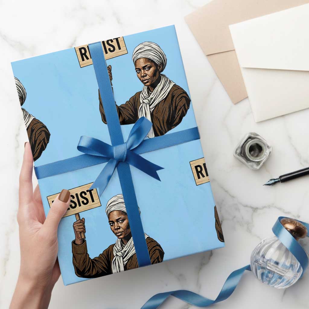 Funny Harriet Tubman Says Resist Wrapping Paper Roll Black Pride Inspiration Gift TS12 Light Blue Print Your Wear