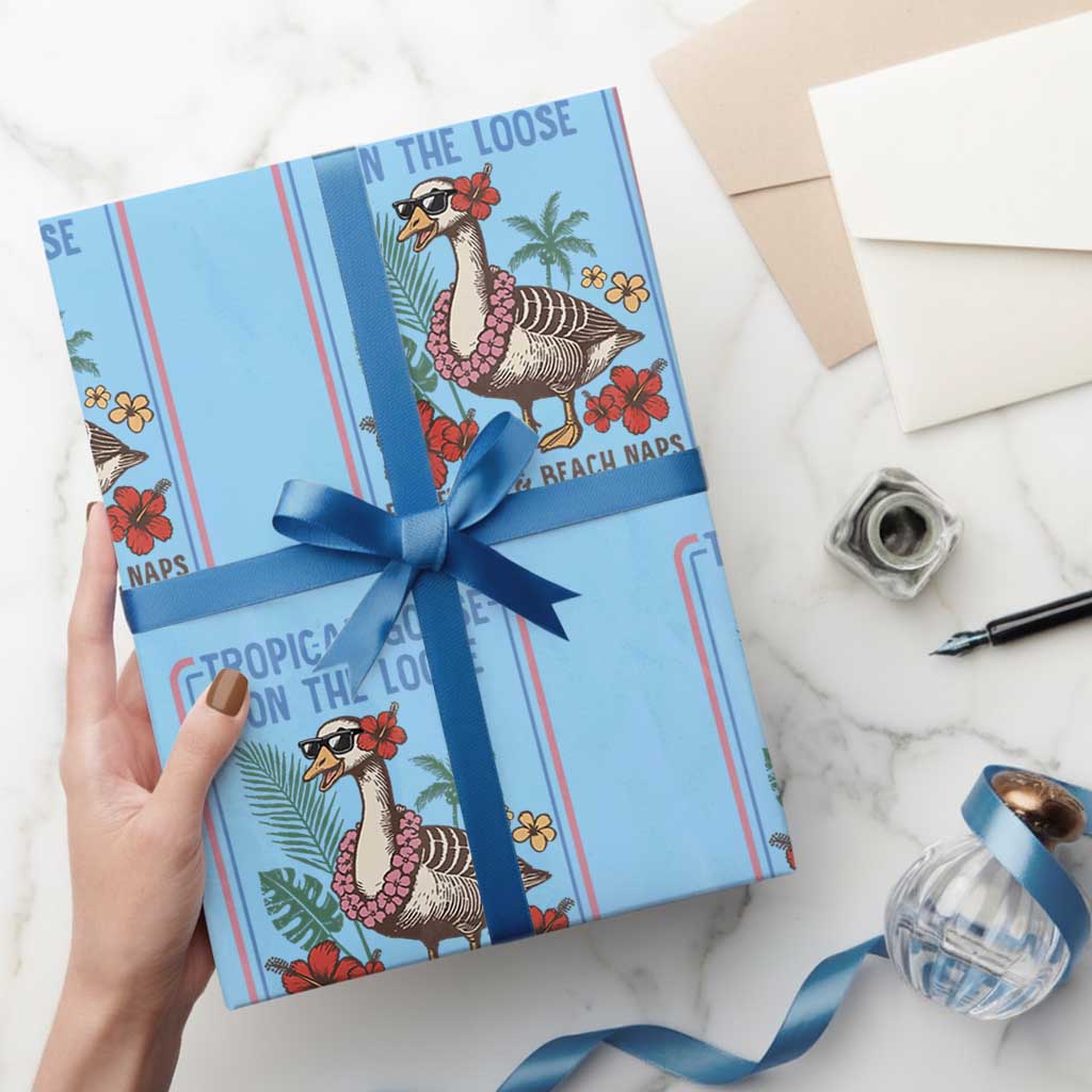 Funny Hawaiian Beach Vacation Graphic Wrapping Paper Roll Tropical Goose On The Loose