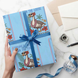 Funny Hawaiian Beach Vacation Graphic Wrapping Paper Roll Tropical Goose On The Loose