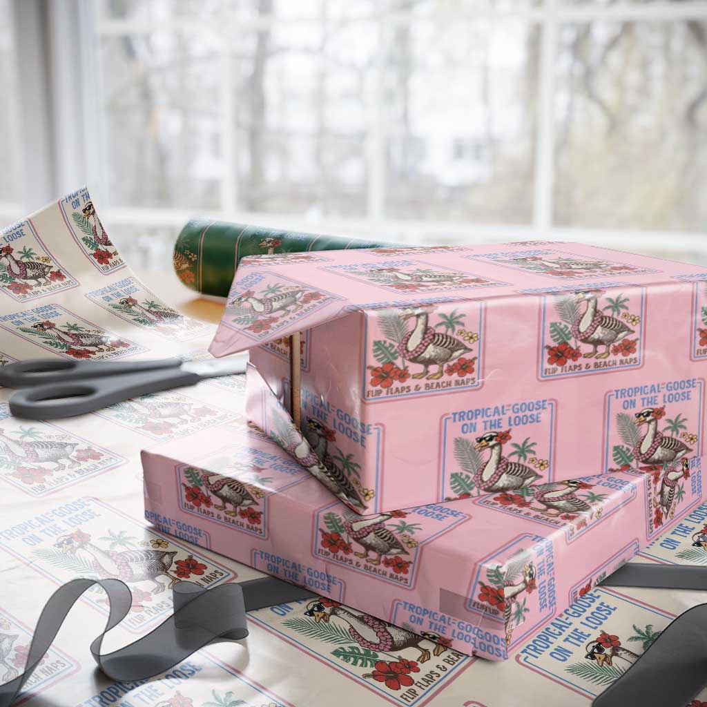 Funny Hawaiian Beach Vacation Graphic Wrapping Paper Roll Tropical Goose On The Loose