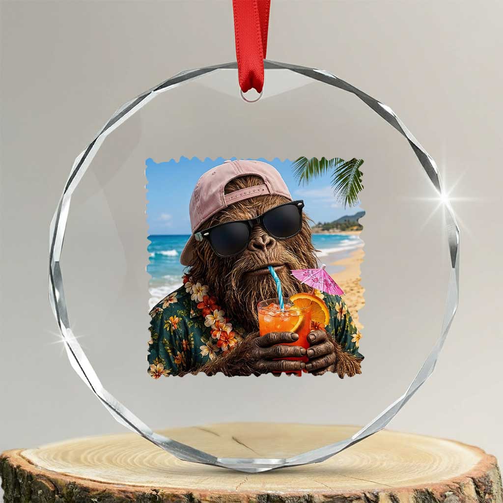 Funny Hawaiian Bigfoot Crystal Glass Ornament Tropical Beach Party Graphic TS12 Transparent Glass 3'' Circle Print Your Wear