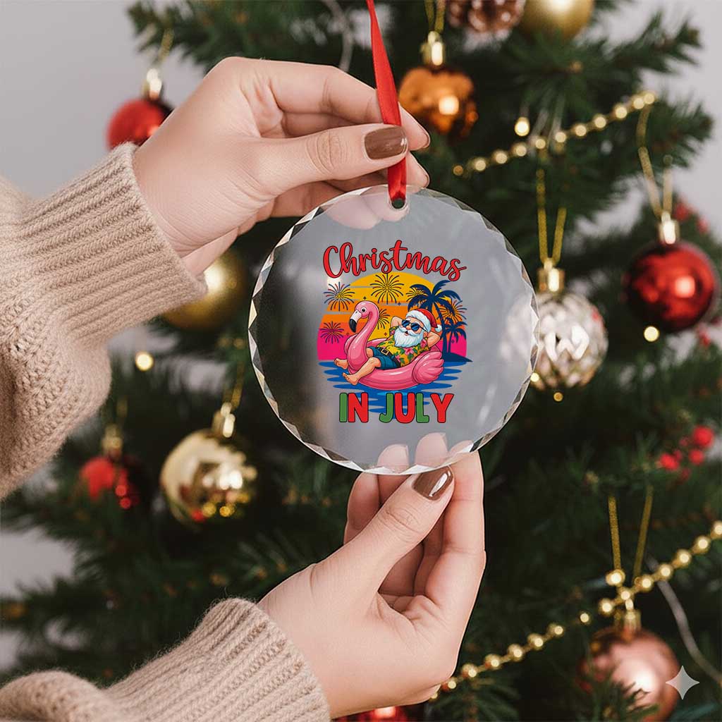 Funny Hawaiian Christmas Crystal Glass Ornament Santa Beach Tropical Xmas TS14 Print Your Wear