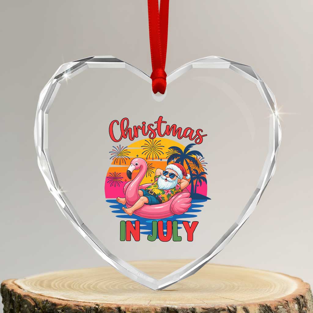 Funny Hawaiian Christmas Heart Crystal Glass Ornament Santa Beach Tropical Xmas TS14 Transparent Glass 3'' Heart Print Your Wear
