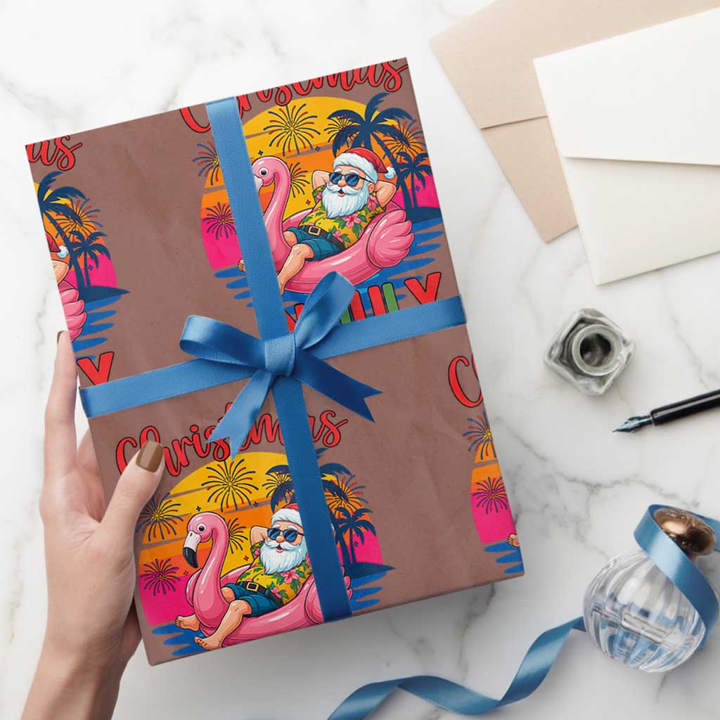 Funny Hawaiian Christmas Wrapping Paper Roll Santa Beach Tropical Xmas TS14 Mocha Print Your Wear