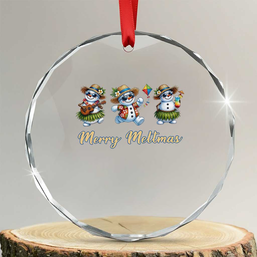 Funny Hawaiian Snowman Summer Graphic Crystal Glass Ornament Merry Meltmas
