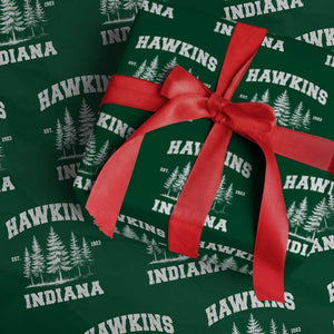 Funny Hawkins Sci Fi Lover Wrapping Paper Roll Indiana Strangers Pine Tree TS11 Green Print Your Wear