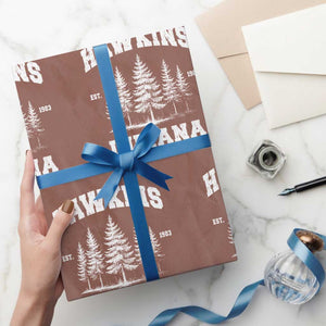 Funny Hawkins Sci Fi Lover Wrapping Paper Roll Indiana Strangers Pine Tree TS11 Mocha Print Your Wear
