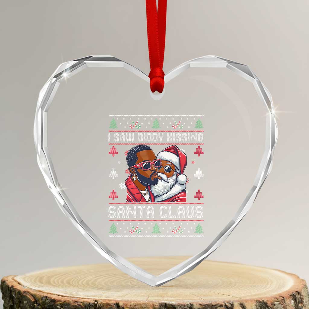 Funny Heart Crystal Glass Ornament Funy Dirty I Saw Diddy Kissing Santa Claus Ugly Xmas Sweater TS10 Transparent Glass 3'' Heart Print Your Wear