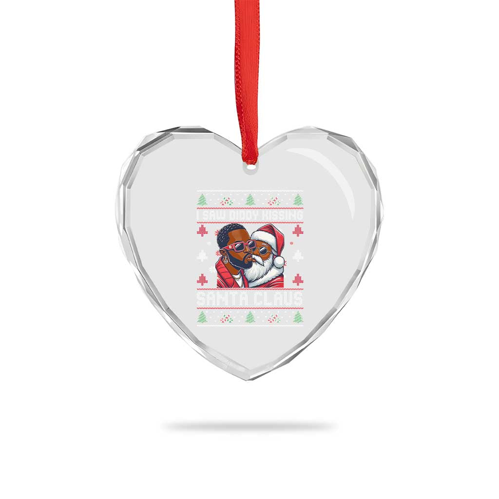 Funny Heart Crystal Glass Ornament Funy Dirty I Saw Diddy Kissing Santa Claus Ugly Xmas Sweater TS10 Print Your Wear