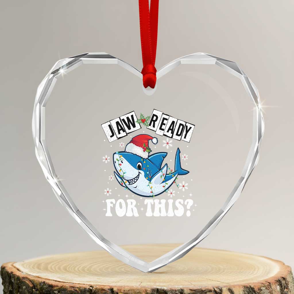 Funny Heart Crystal Glass Ornament Sharkmas Shark Lights Red Santa Hat Jaw Ready For This TS10 Transparent Glass 3'' Heart Print Your Wear
