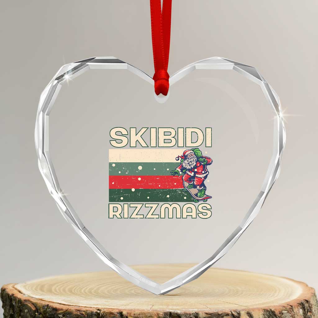 Funny Heart Crystal Glass Ornament Skibidi Rizzmas Rizz Santa Clause Skating Board Xmas Retro Stripe TS10 Transparent Glass 3'' Heart Print Your Wear