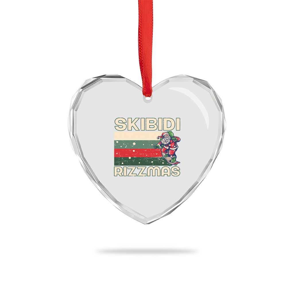 Funny Heart Crystal Glass Ornament Skibidi Rizzmas Rizz Santa Clause Skating Board Xmas Retro Stripe TS10 Print Your Wear
