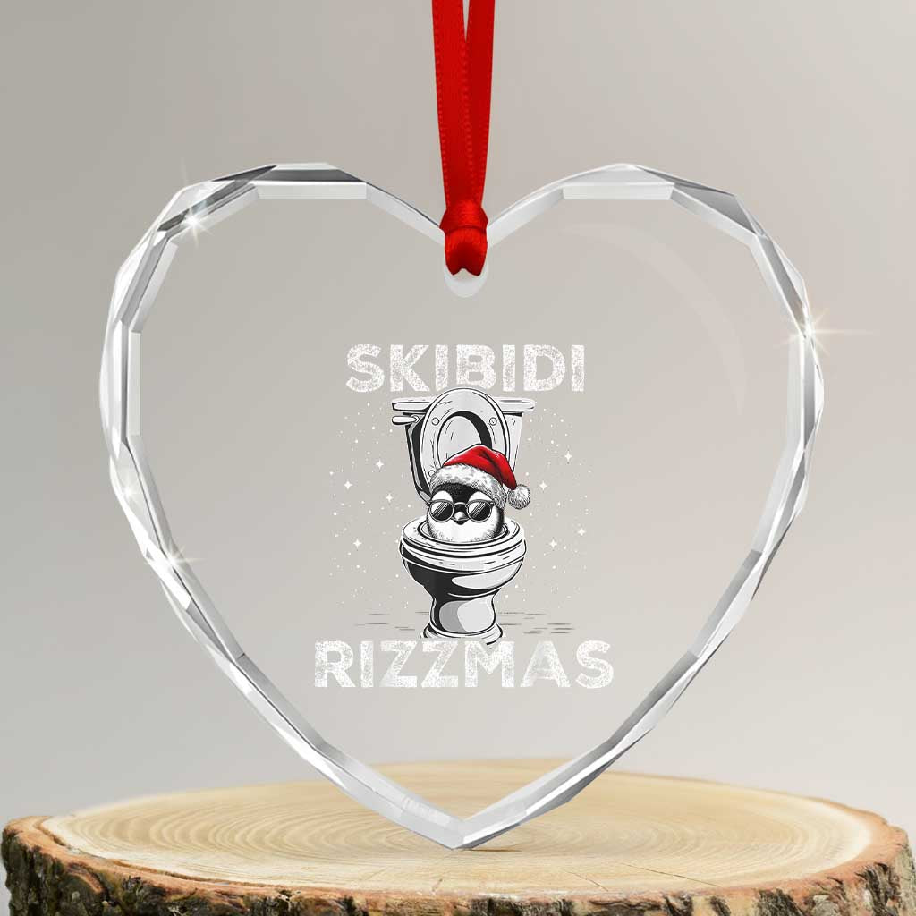 Funny Heart Crystal Glass Ornament Skibidi Rizzmas Rizz Santa Toilet Penguin Kid Cool TS10 Transparent Glass 3'' Heart Print Your Wear