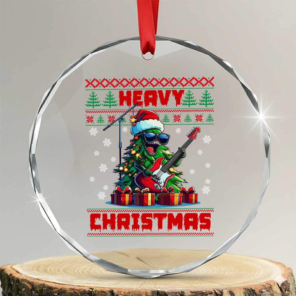 Funny Heavy Xmas Rock Band Guitarist Crystal Glass Ornament TS09 Transparent Glass 3'' Circle Print Your Wear