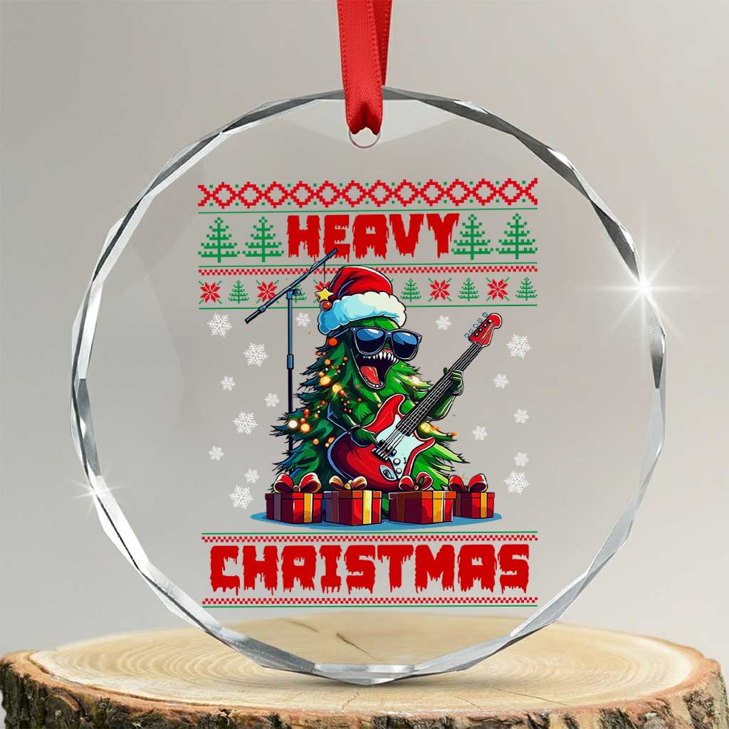 Funny Heavy Xmas Rock Band Guitarist Crystal Glass Ornament TS09 Transparent Glass 3'' Circle Print Your Wear