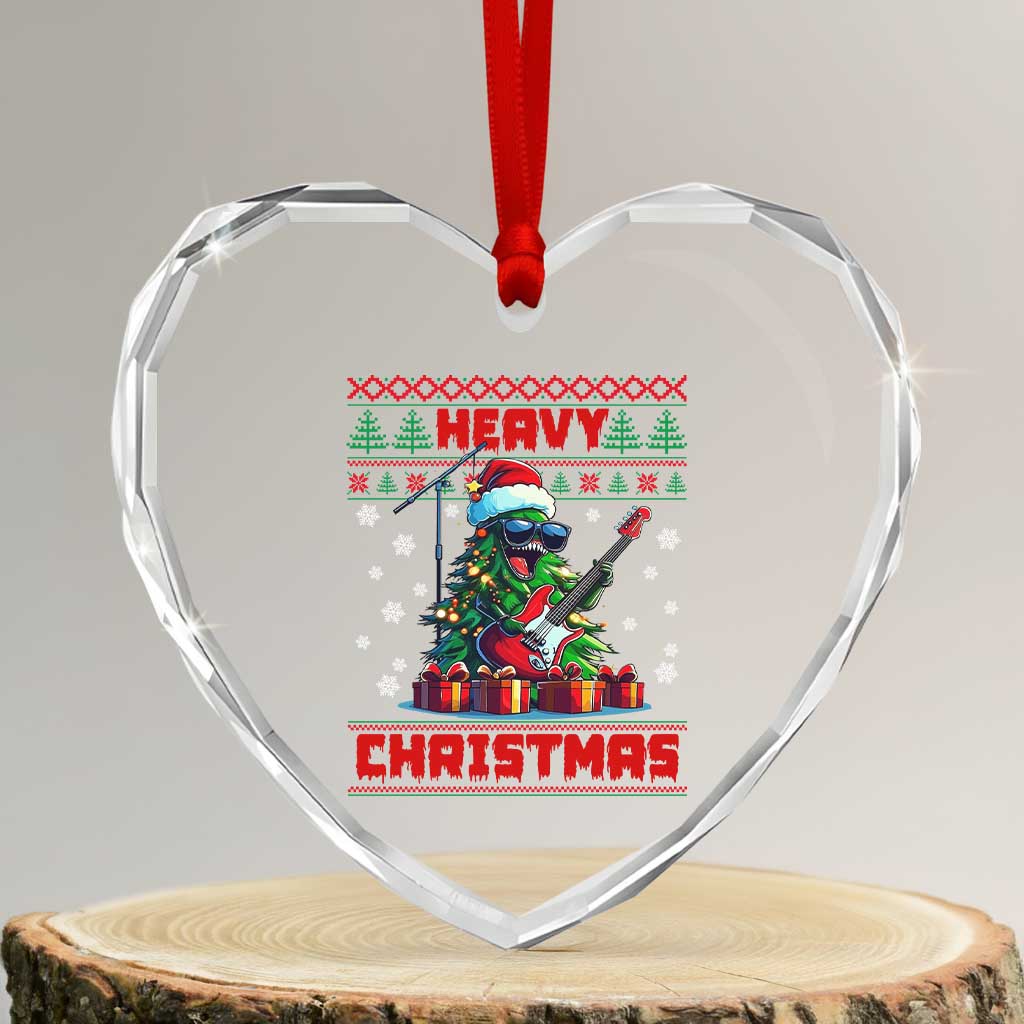 Funny Heavy Xmas Rock Band Guitarist Heart Crystal Glass Ornament TS09 Transparent Glass 3'' Heart Print Your Wear