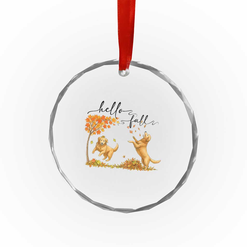 Funny Hello Fall Thanksgiving Golden Retriever Crystal Glass Ornament TS12 Print Your Wear