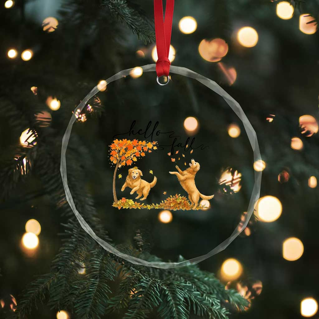 Funny Hello Fall Thanksgiving Golden Retriever Crystal Glass Ornament TS12 Print Your Wear