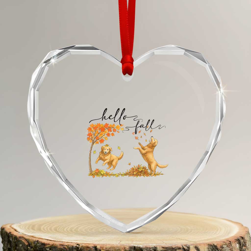 Funny Hello Fall Thanksgiving Golden Retriever Heart Crystal Glass Ornament TS12 Transparent Glass 3'' Heart Print Your Wear
