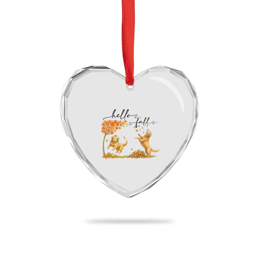 Funny Hello Fall Thanksgiving Golden Retriever Heart Crystal Glass Ornament TS12 Print Your Wear