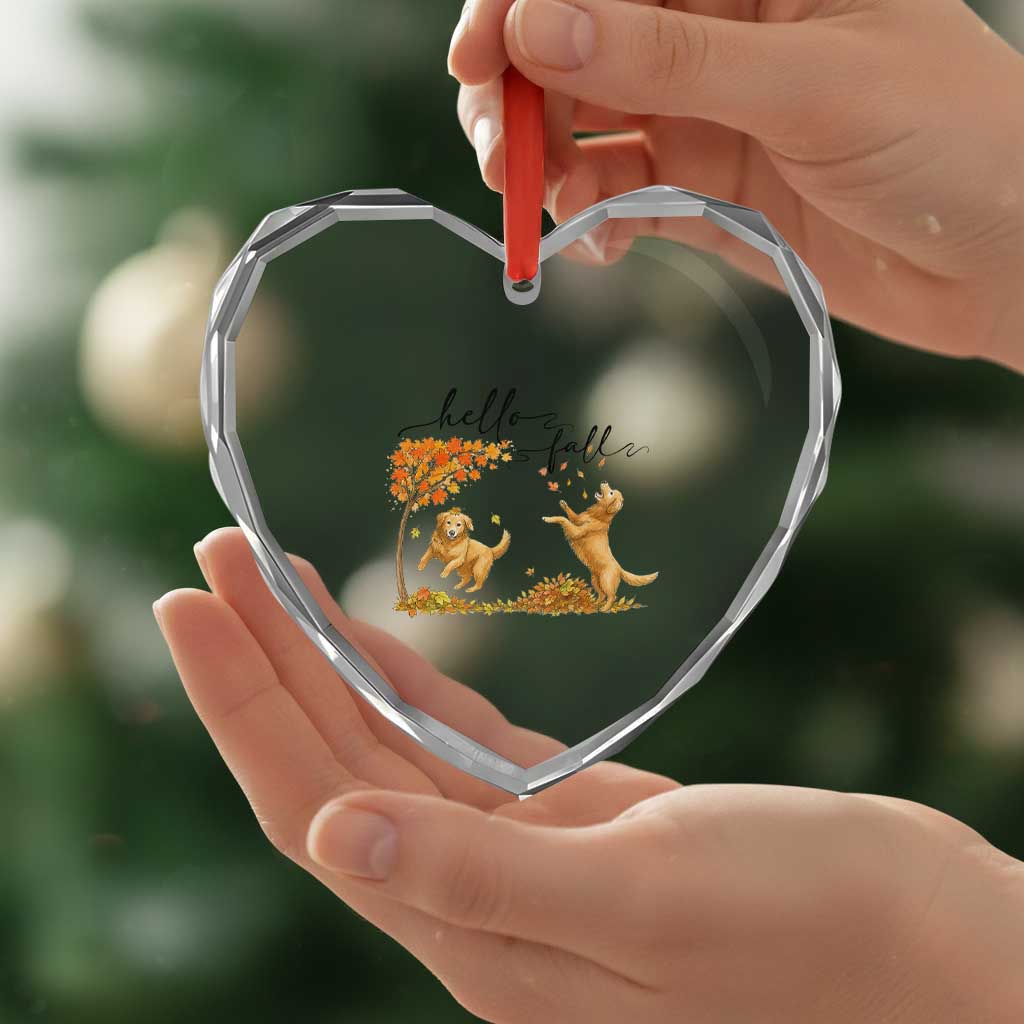 Funny Hello Fall Thanksgiving Golden Retriever Heart Crystal Glass Ornament TS12 Print Your Wear